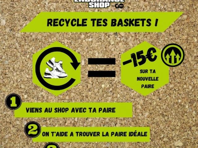 15€ offerts pour recycler tes vieilles chaussures chez Endurance shop Caen